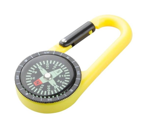 Obrázky: Plastová karabína s kompasom, žltá, Obrázok 1