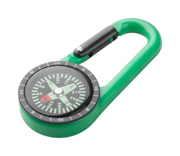 Obrázky: Plastová karabína s kompasom, zelená