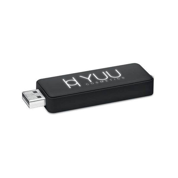 Obrázky: Čierny USB flash disk 1 GB s podsvieteným logom