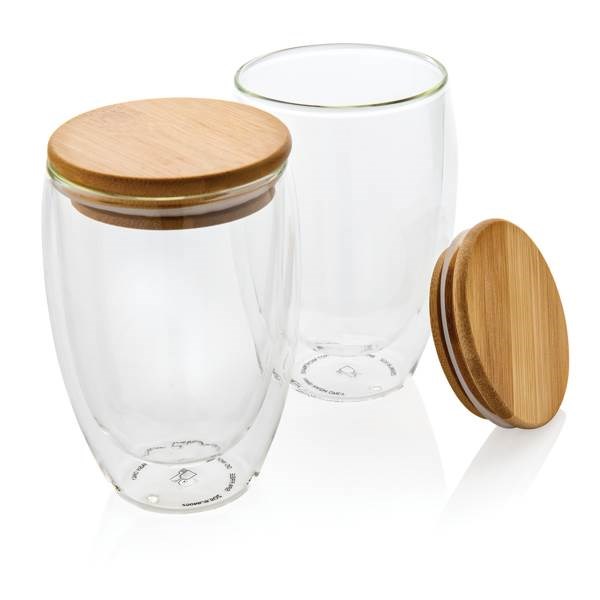 Obrázky: Sada 2 pohárov zo skla s bambusovým viečkom 350ml