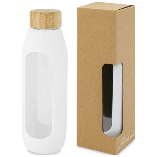Obrázky: Sklenená fľaša 600 ml so silikón. obalom, biela