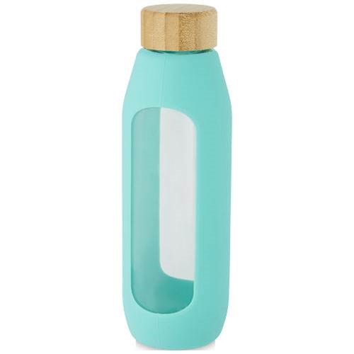 Obrázky: Sklenená fľaša 600 ml so silikón. obalom,tyrkysová, Obrázok 3