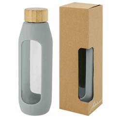 Obrázky: Sklenená fľaša 600 ml so silikón. obalom, šedá
