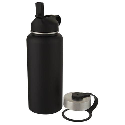 Obrázky: Medená športová fľaša,objem 1L s 2 viečkami,čierna, Obrázok 2