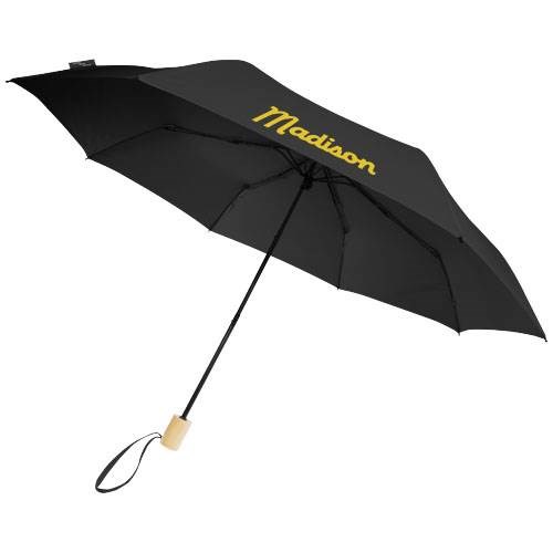 Obrázky: Skladací vetru odolný dáždnik z recykl. PET,čierny, Obrázok 7