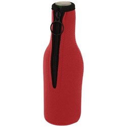 Obrázky: Červený obal na fľašu z recykl. neoprénu so zipsom