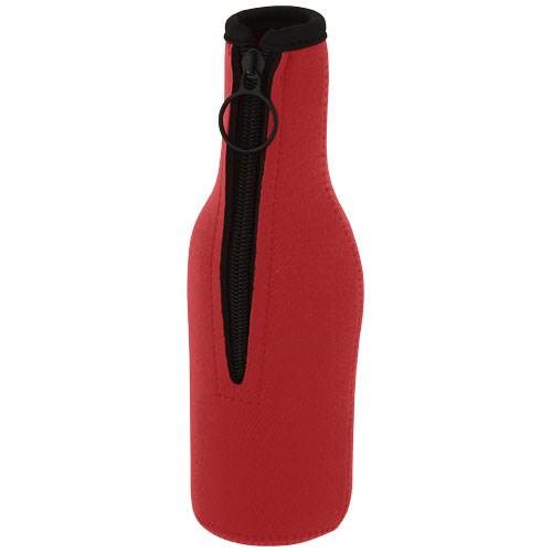 Obrázky: Červený obal na fľašu z recykl. neoprénu so zipsom, Obrázok 3