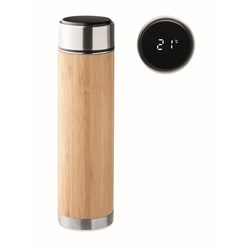 Obrázky: Nerezová termoska z bambusu, 480 ml, strieborná