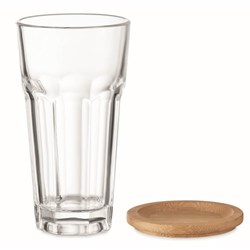 Obrázky: Transparentný pohár s viečkom/pošálkou, bambus