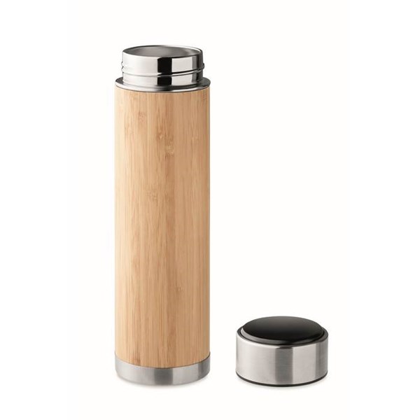 Obrázky: Nerezová termoska z bambusu, 480 ml, strieborná, Obrázok 5