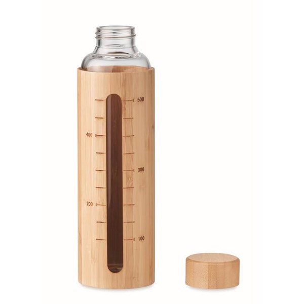 Obrázky: Sklenená fľaša s bambusovým krytom, 600ml, hnedá, Obrázok 12