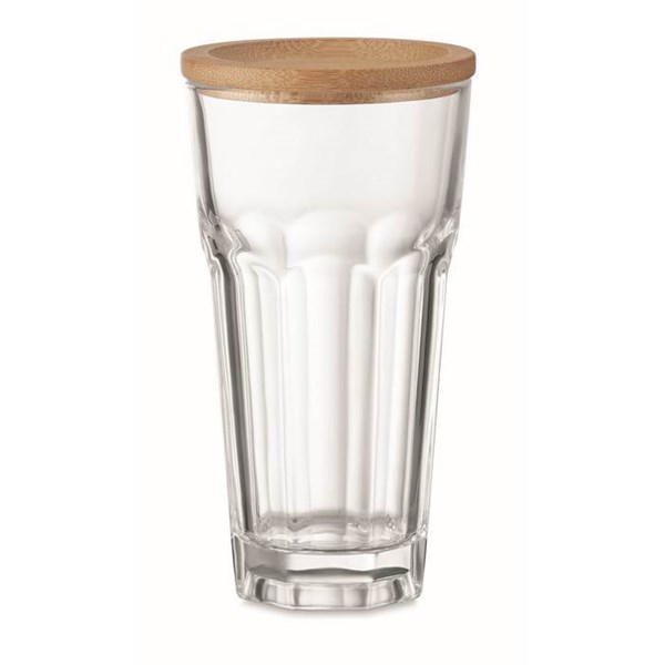 Obrázky: Transparentný pohár s viečkom/pošálkou, bambus, Obrázok 7