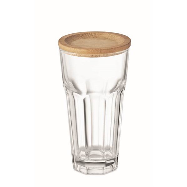 Obrázky: Transparentný pohár s viečkom/pošálkou, bambus, Obrázok 11