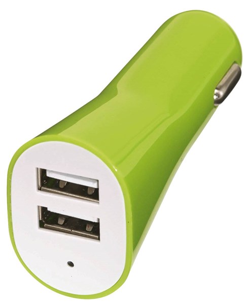 Obrázky: Zelená plastová duálna USB nabíjačka do auta