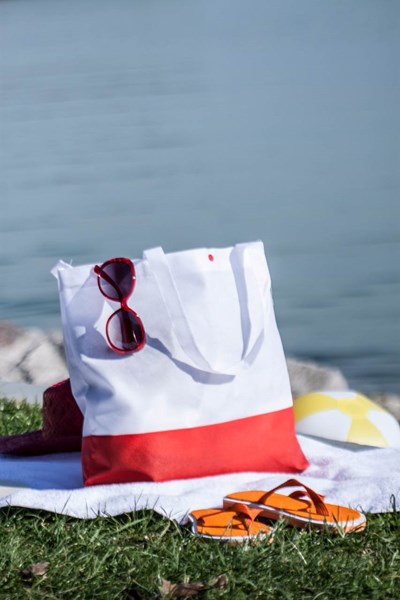 Obrázky: Červeno biela plážová taška netkaná textília, Obrázok 2