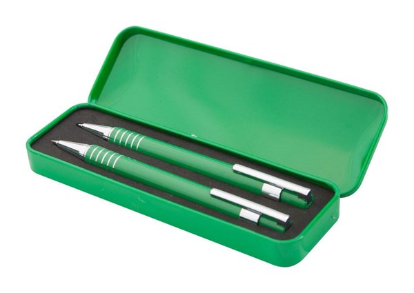 Obrázky: Zelená sada pera amech.ceruzky 0,7mm, kovový box