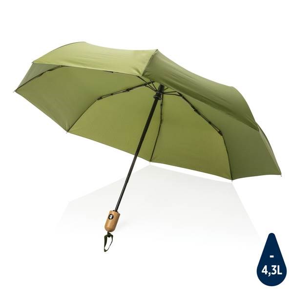 Obrázky: Zelený automatický dáždnik rPET, bambus. Rukoväť