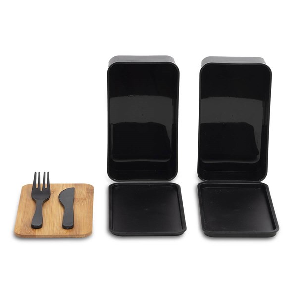Obrázky: Dvojitá krabička na jedlo s príborom, čierna, Obrázok 5