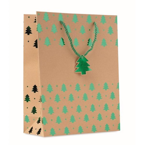 Obrázky: Vianočná papierová taška 25x11x32 cm, zelený motív