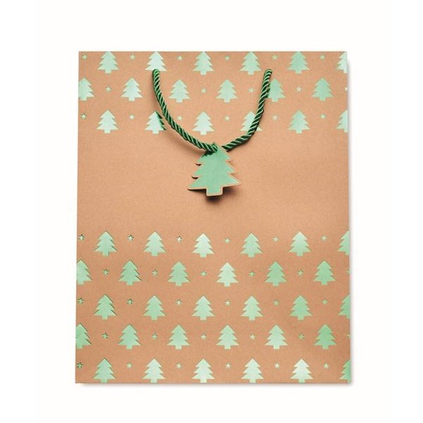 Obrázky: Vianočná papierová taška 25x11x32 cm, zelený motív, Obrázok 2