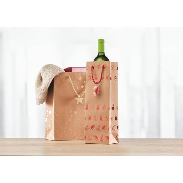 Obrázky: Vianočná taška na víno 9x12x35 cm, červený motív, Obrázok 2