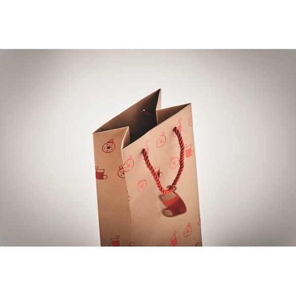 Obrázky: Vianočná taška na víno 9x12x35 cm, červený motív, Obrázok 4