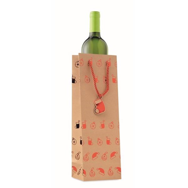 Obrázky: Vianočná taška na víno 9x12x35 cm, červený motív, Obrázok 9