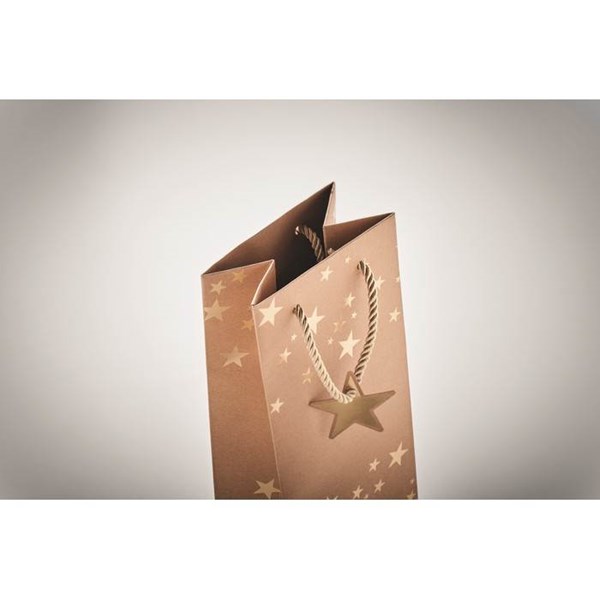 Obrázky: Vianočná taška na víno 9x12x35 cm, zlatý motív, Obrázok 2