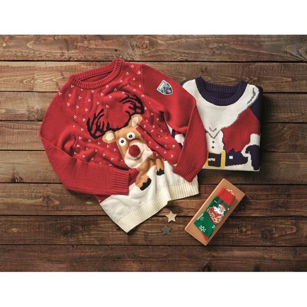 Obrázky: Červený vianočný sveter s motívom soba, veľ. S/M, Obrázok 3