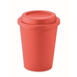 Obrázky: Dvojstenný pohár PP s viečkom 300 ml, červený