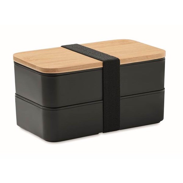Obrázky: Dvojposchodový obedový box, bambus.veko, čierny, Obrázok 1
