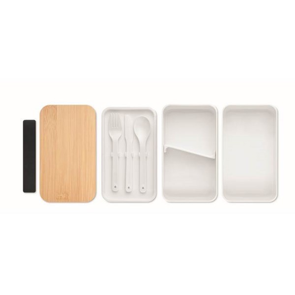 Obrázky: Dvojposchodový obedový box, bambus.veko, biely, Obrázok 3