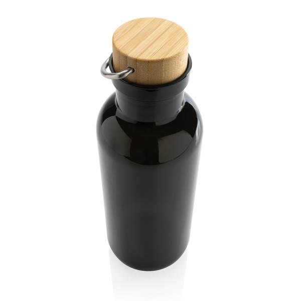 Obrázky: Fľaša z RPET s bambusovým viečkom a madlom čierna, Obrázok 3