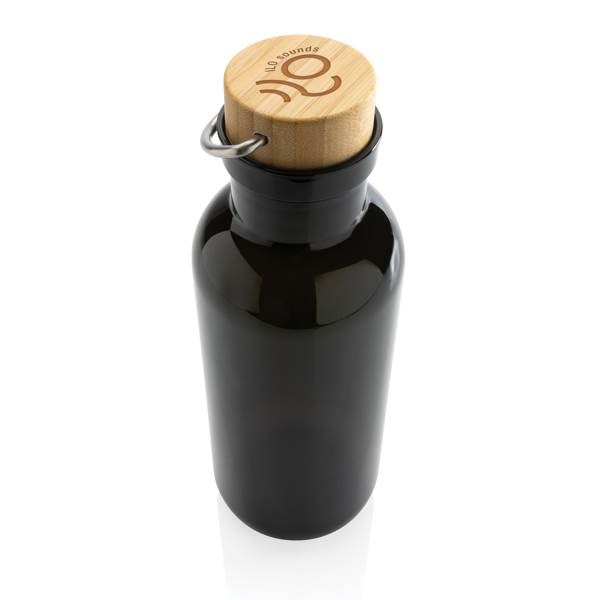 Obrázky: Fľaša z RPET s bambusovým viečkom a madlom čierna, Obrázok 5