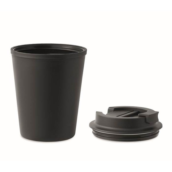 Obrázky: Čierny dvojstenný hrnček 300 ml,recykl.PP,viečko, Obrázok 4