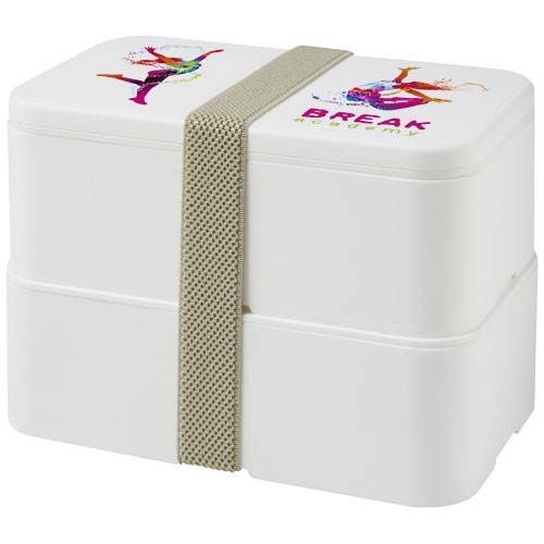 Obrázky: Dvojposchodová obedová krabička 2x700 ml, biela, Obrázok 3
