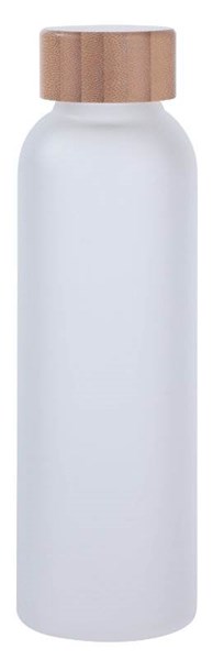 Obrázky: Sklenená frosty fľaša 500ml,bambus.viečko, biela