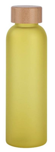 Obrázky: Sklenená frosty fľaša 500ml,bambus.viečko, žltá, Obrázok 1