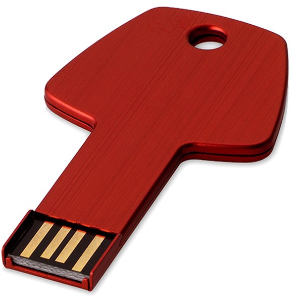 Obrázky: Červený hliníkový USB flash disk 2GB, tvar kľúča