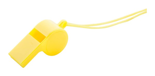 Obrázky: Žltá plastová píšťalka so šnúrkou vo farbe