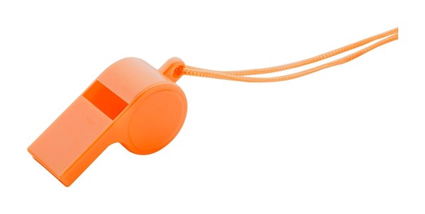 Obrázky: Oranžová plastová píšťalka so šnúrkou vo farbe, Obrázok 1