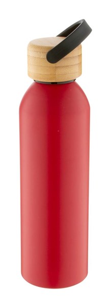 Obrázky: Červená hliník. šport. fľaša,bambus.viečko,600 ml, Obrázok 2