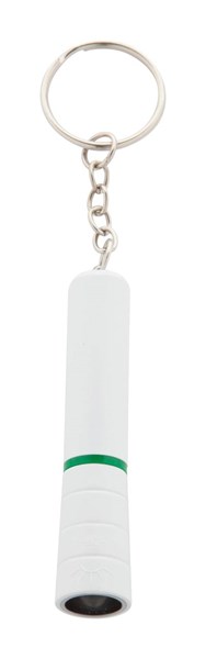 Obrázky: Biela plastová mini LED baterka, zelený krúžok