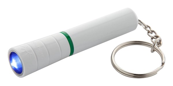 Obrázky: Biela plastová mini LED baterka, zelený krúžok, Obrázok 2