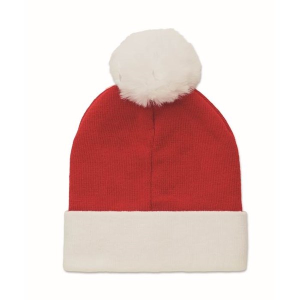 Obrázky: Vianočná červená pletená čiapka s bielym brmbolcom, Obrázok 2