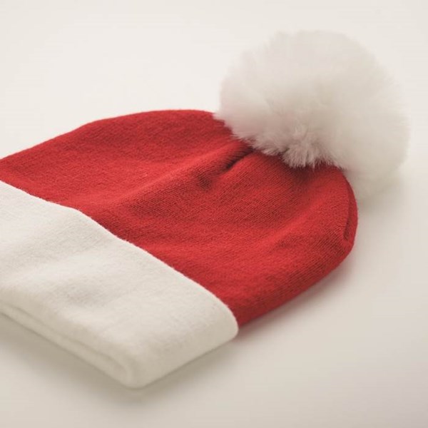 Obrázky: Vianočná červená pletená čiapka s bielym brmbolcom, Obrázok 3