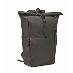 Obrázky: Čierny rolovací ruksak na notebook z 300D RPET PE
