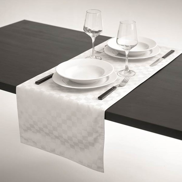 Obrázky: Biely behúň na stôl 140 x 40 cm z polyesteru, Obrázok 4