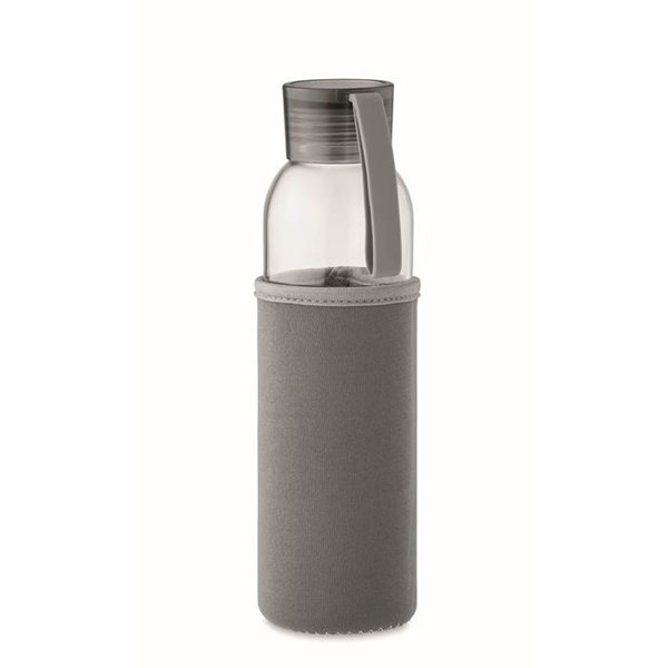 Obrázky: Fľaša zo skla s tmav. šedým neoprén.obalom, 500 ml, Obrázok 1