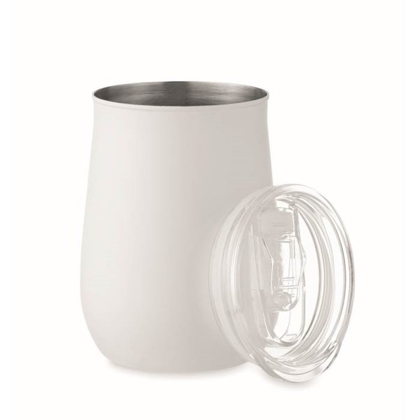 Obrázky: Biely hrnček z recykl. nerezu 500ml, posuv.viečko